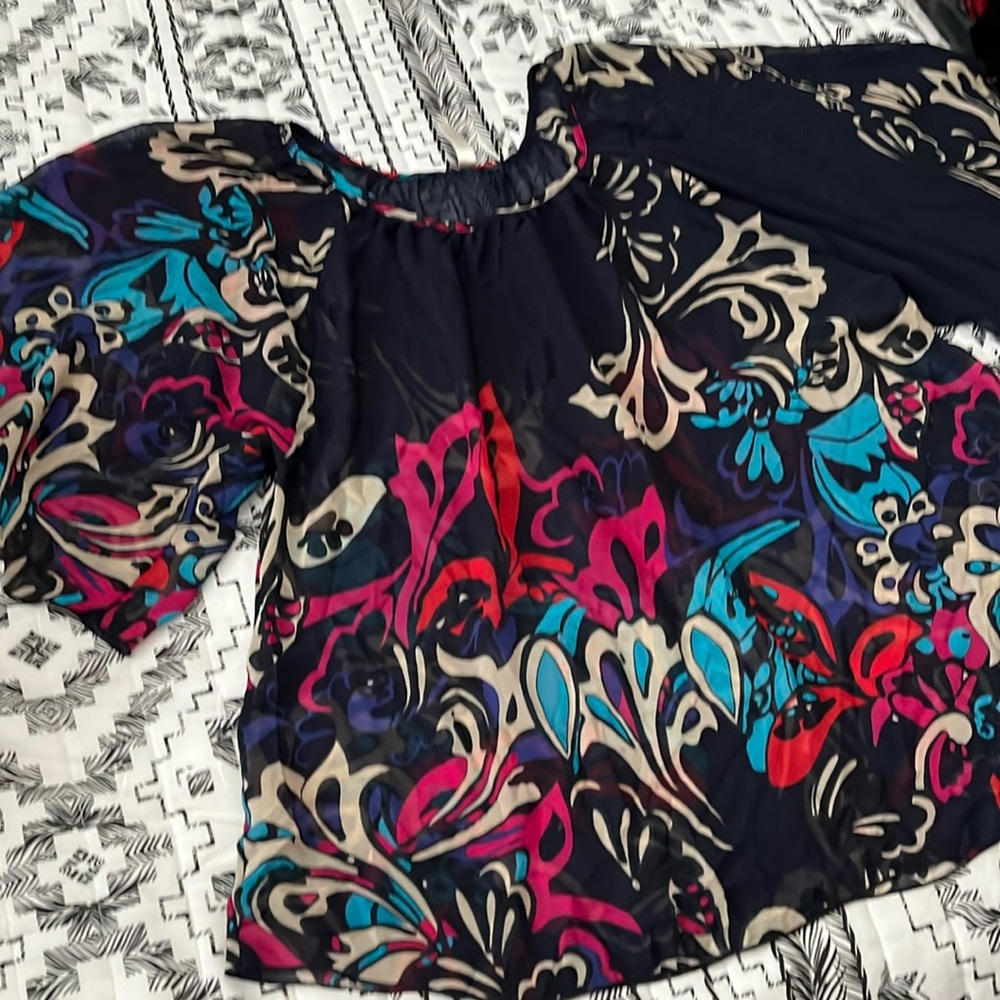 California Bloom Sheer Top Blouse Swimsuit Coverup Size XL